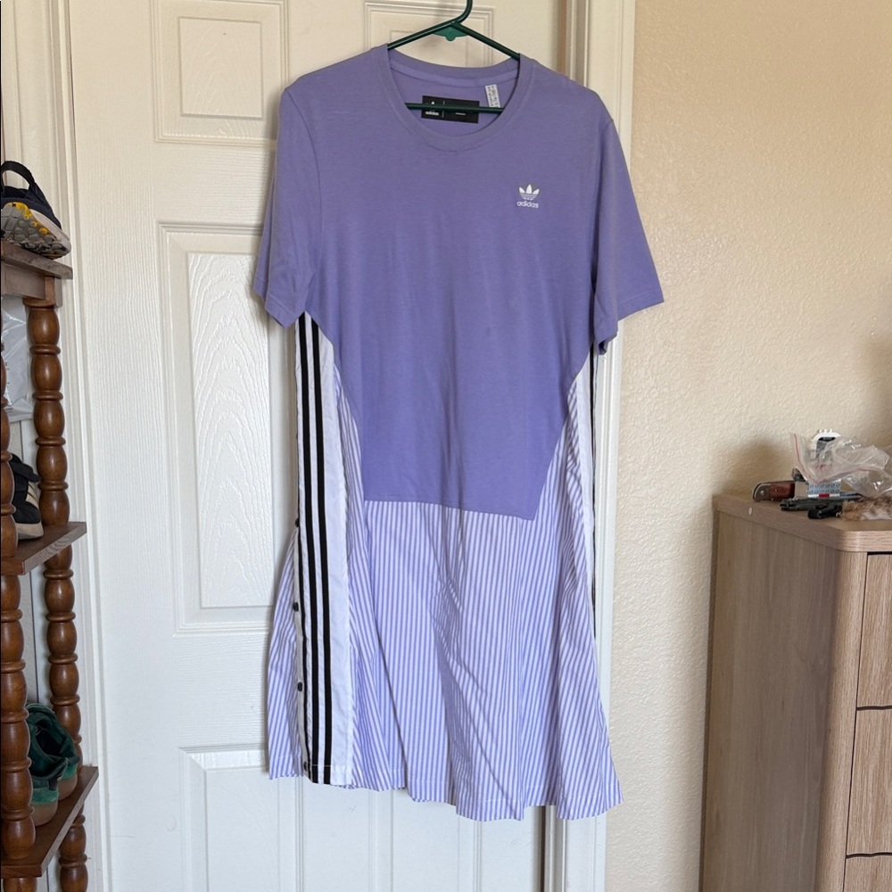 adidas Lavender & White Midi Dress with Black Stripes